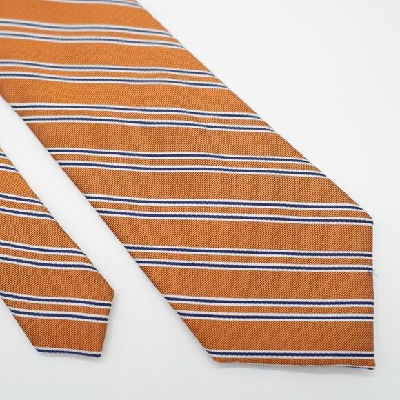 Jos A Bank Executive Orange Blue Striped Woven Silk‎ Tie - Picture 1 of 6